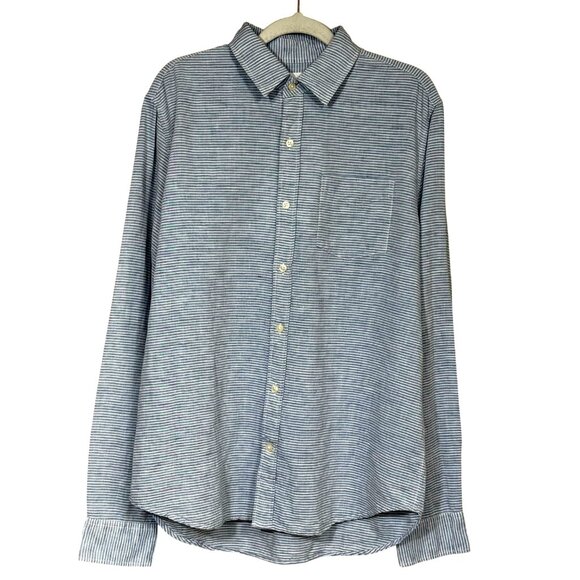 Gap Button Front Long Sleeve Shirt NEW Linen Blend Blue Stripe Mens Medium - Picture 8 of 8